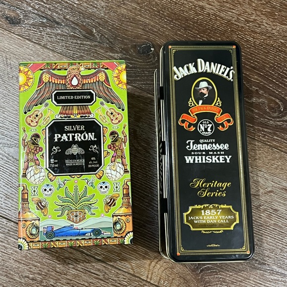 jack Daniel’s / silver patron Other - 2 total jack Daniel’s and silver patron tequila tin can